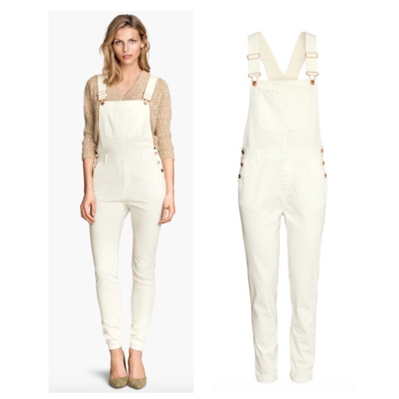 H&M Denim - H&M White Stretch Twill Overalls